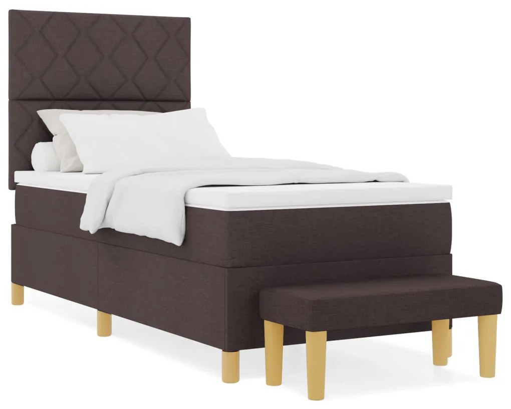 Boxspring ágy matraccal és paddal, sötétbarna, 100x200 cm, szövet