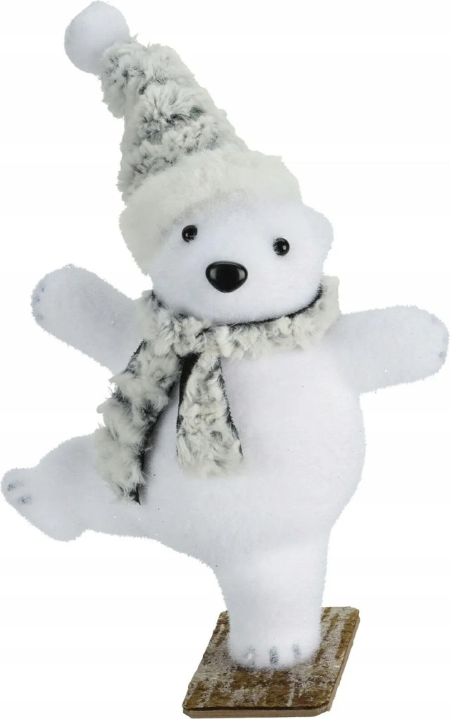 Téli Jegesmedve Figura szürke sapkában 28cm