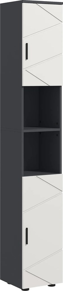 kleankin Chipboard Fürdőszoba Oszlop 2 Nyitott Polccal és 2 Állítható 2 Szintes Szekrénnyel, 30x30x183 cm, Világosszürke és Sötétszürke | Aosom