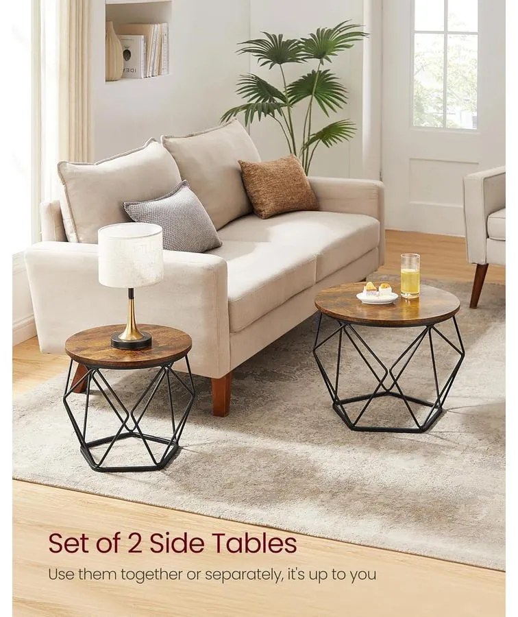 Dohányzóasztal, 2 oldalsó asztal, Ø60cm és Ø50cm, barna-fekete