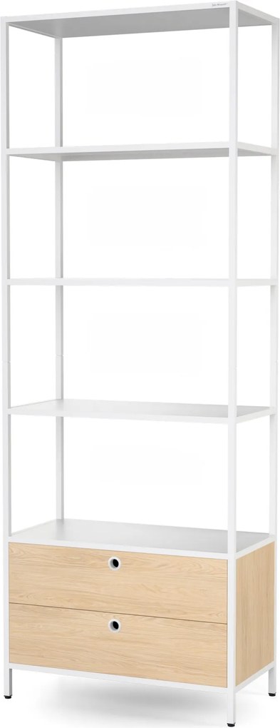 Polc fiókokkal irodába, iratrendezőkhöz és dokumentumokhoz, nyitott polcok, fém, fehér/sonoma tölgy, 800x2200x400 mm: ARIEL Eco Design