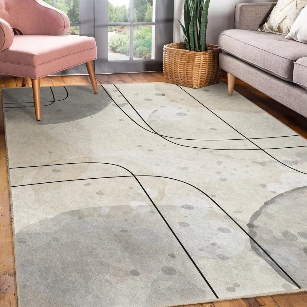 Szürke-krémszínű mosható futószőnyeg 80x200 cm Simple Lines – Mila Home