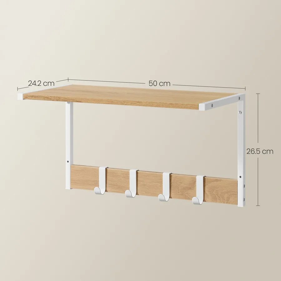 Lebegő polcok, falra szerelhető akasztós polcok, tölgy fehér
