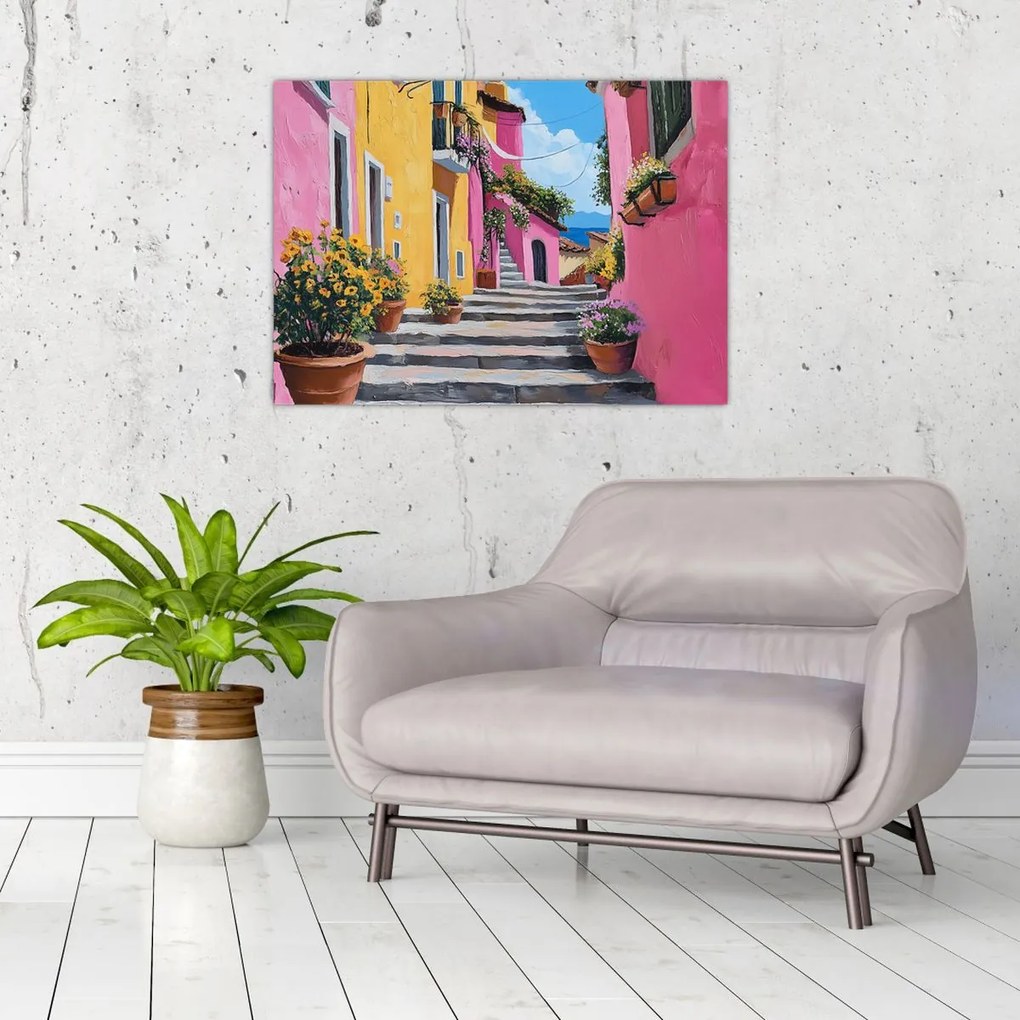 Üveg kép - Rózsaszín sikátor (70x50 cm)