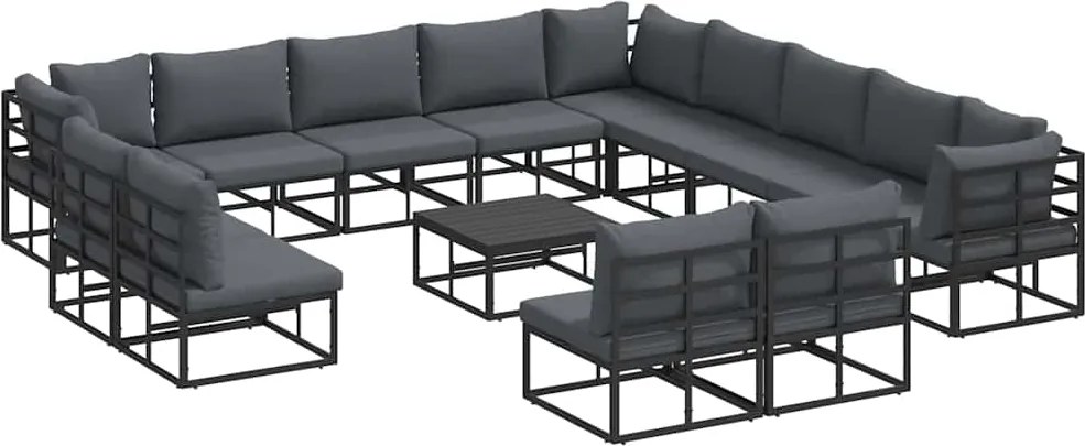 vidaXL Kerti Kanapé Szett párnával 14 pcs Fekete Alumínium