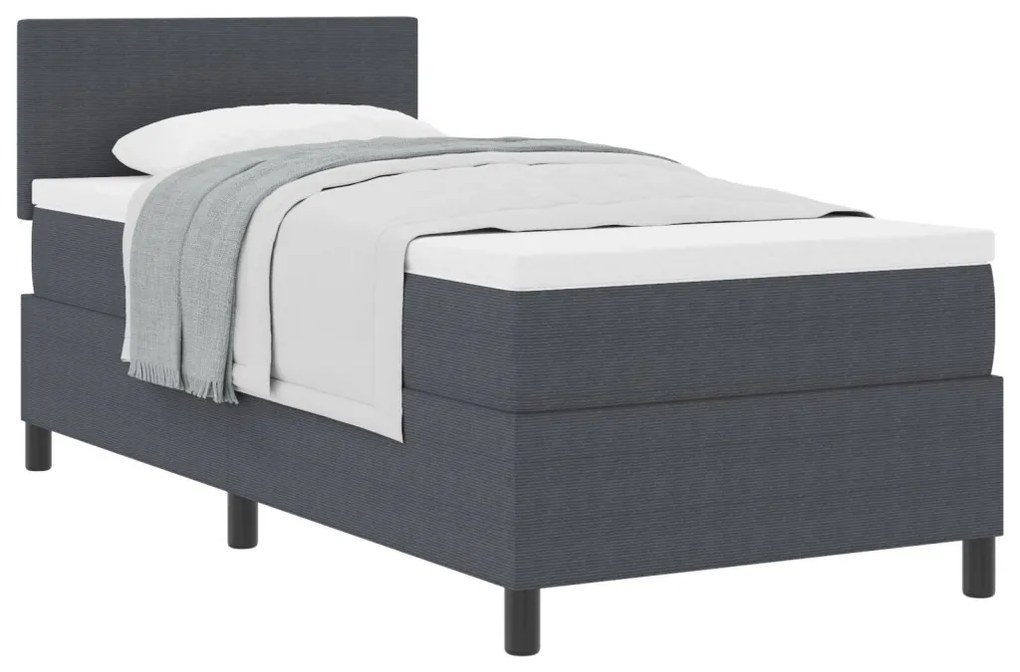 Box Spring Ágy Matrac Sötétszürke Egyszemélyes Kordbársony Textil