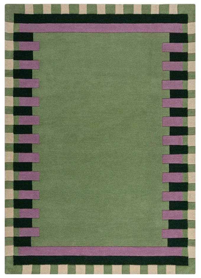 Zöld-lila kézi szövésű gyapjú szőnyeg 120x170 cm Kai Wool Border – Flair Rugs