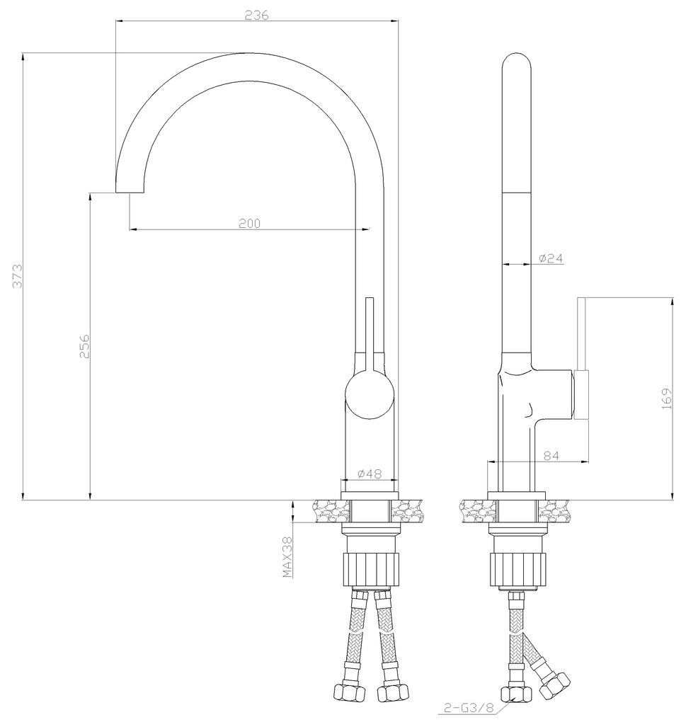 Invena Kalitea, mosogató csaptelep h-373, fekete matt, INV-BZ-72-004-V