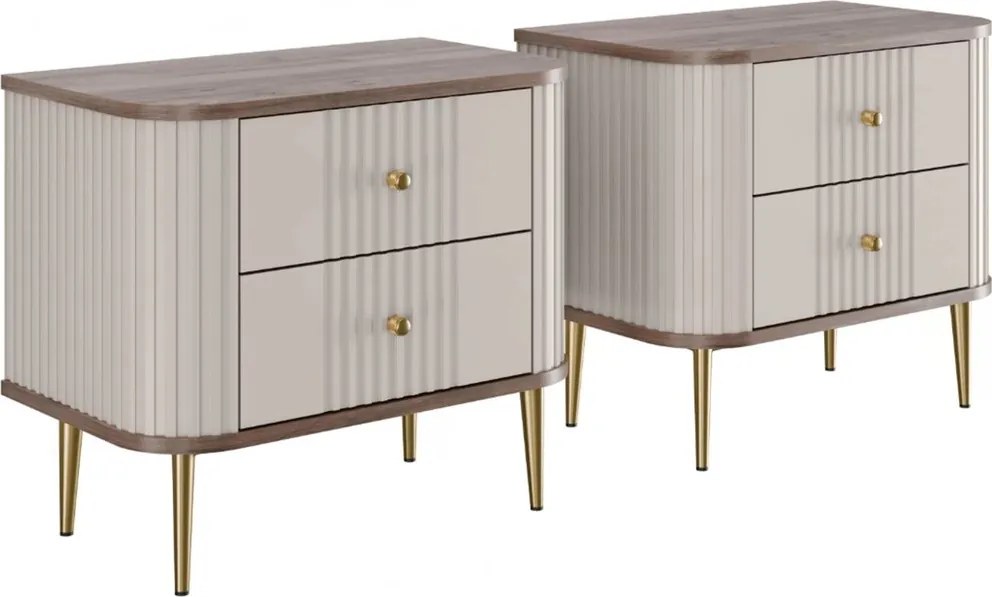 Vesper éjjeliszekrény szett 56 cm - kasmír / dió / arany lábak
