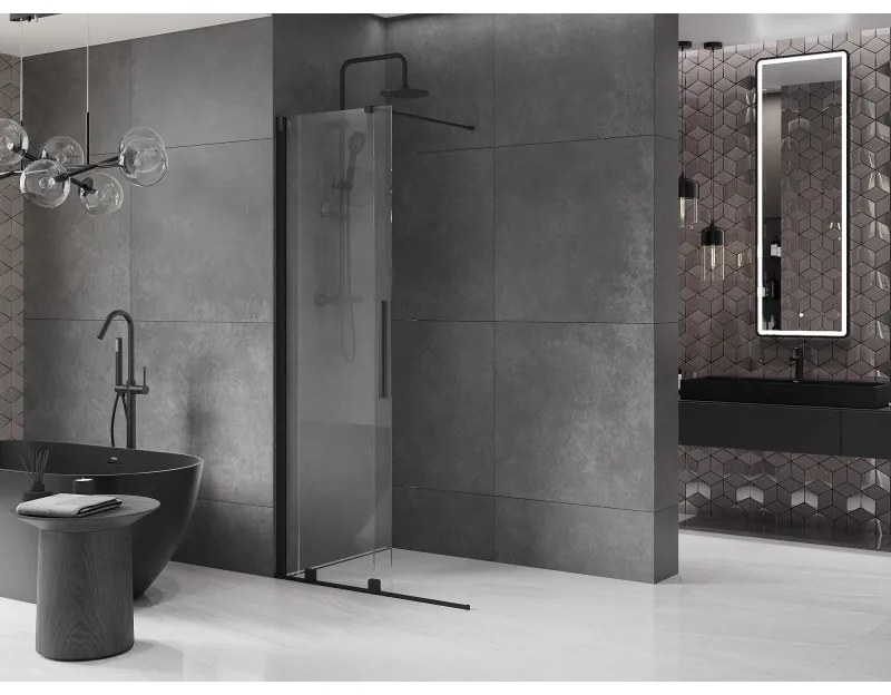 Mexen Velar, nyílásba tolóajtó Walk-In típusú 85 cm, 8 mm átlátszó üveg, fekete matt, 871-085-000-03-70
