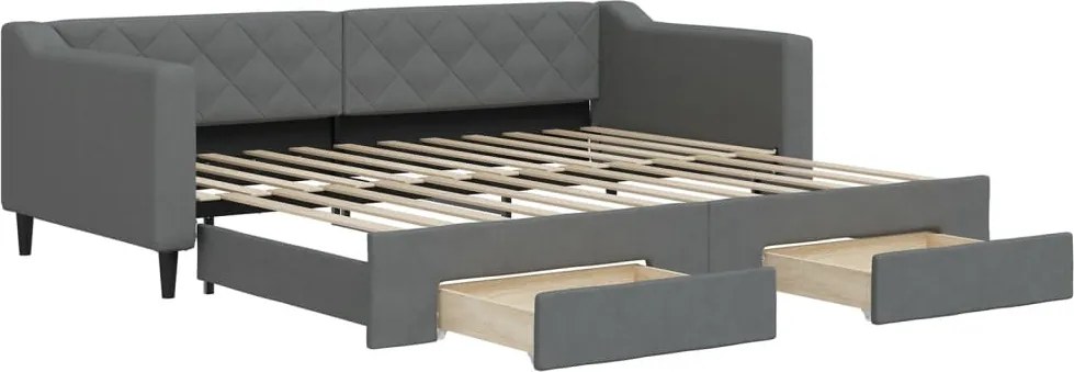 vidaXL sötétszürke kihúzható szövet heverő fiókokkal 90 x 200 cm