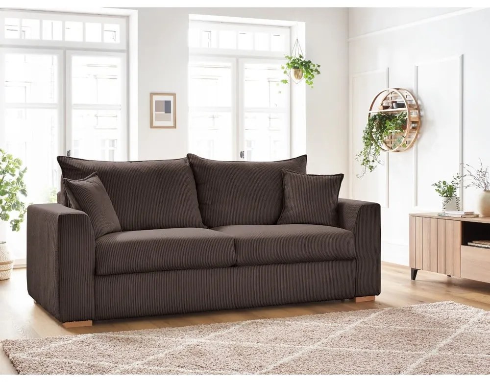 Barna kordbársony kinyitható kanapé 225 cm Augustin – Bobochic Paris
