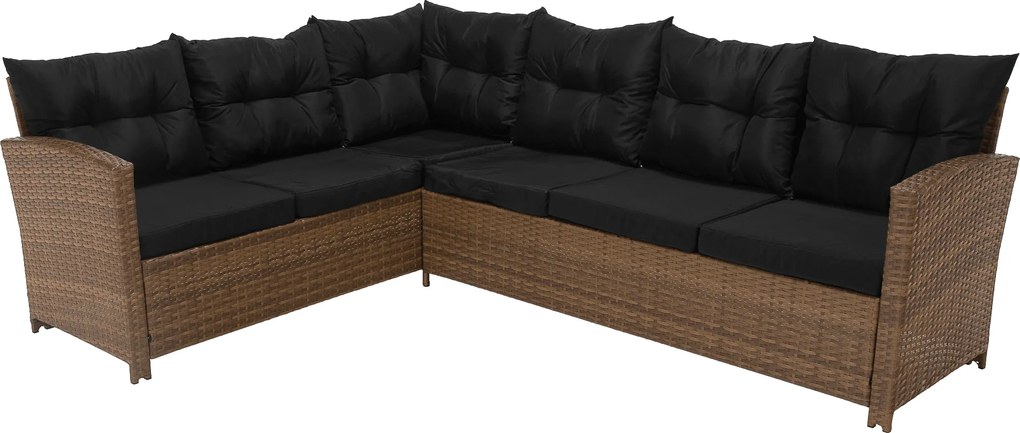 Kerti rattan szett, világosbarna/fekete, MADUL