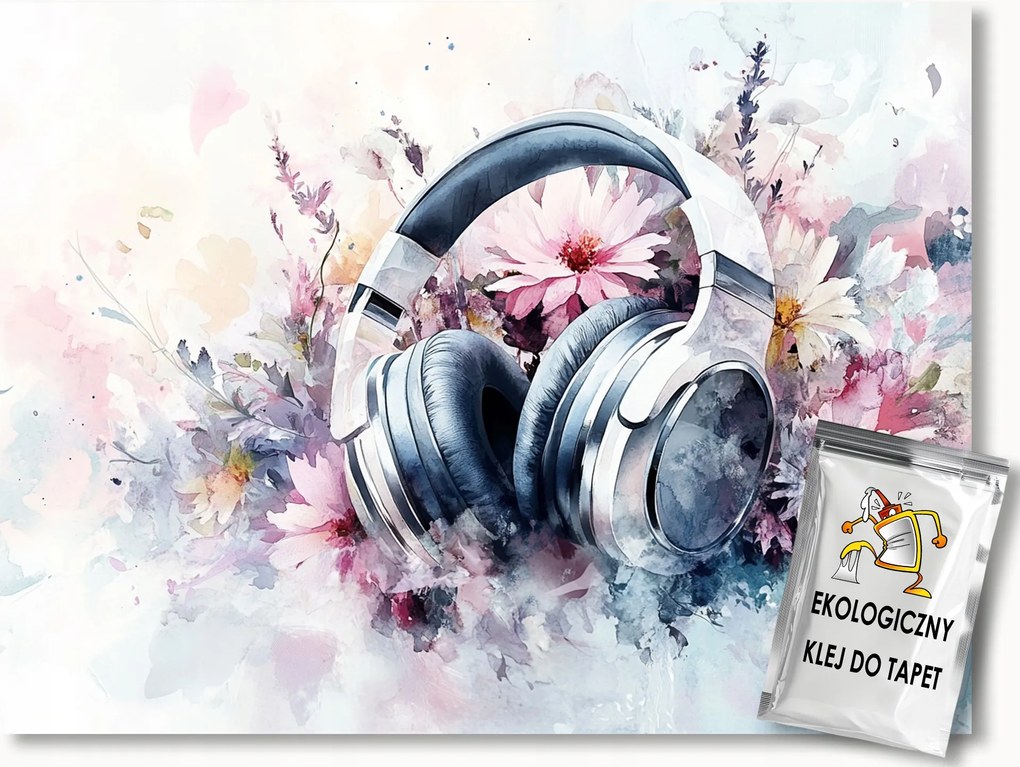 Fotótapéta Flizelina Akvarell Zene Fejhallgató Virágok Boho 200x140 ragasztó