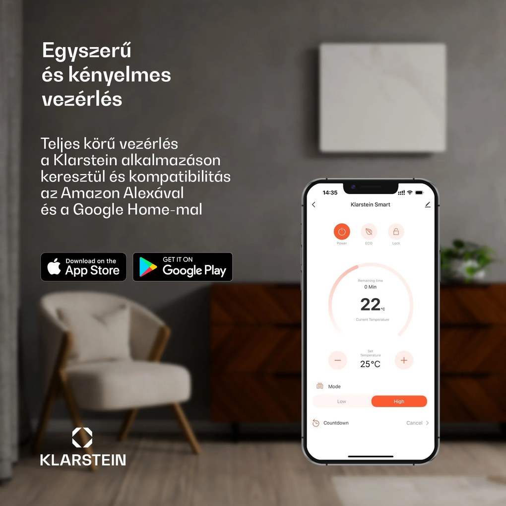 Klarstein Wonderwall Air Smart 320, infravörös hősugárzó, 30 x 100 cm, 320 W, alkalmazás