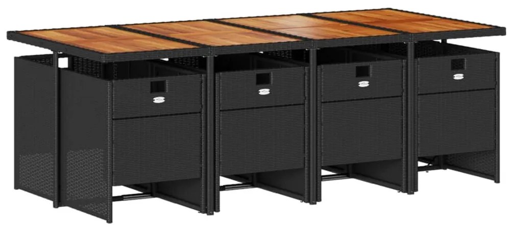 9 részes fekete polyrattan kerti étkezőgarnitúra párnákkal