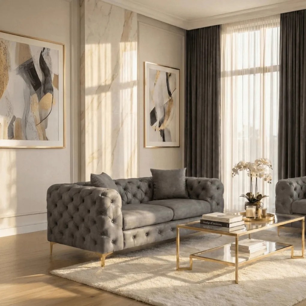 Sofa SORRENTO 2S Dwuosobowa Szara Welurowa