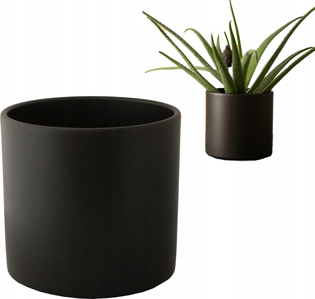 Virágtartó Fekete Kerámia Nagy kerek henger fedő Maria 23cm