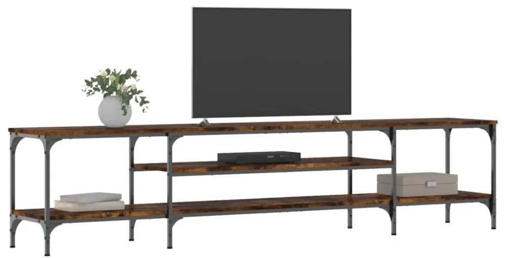 füstös tölgy színű szerelt fa és vas TV-szekrény 201x35x45 cm