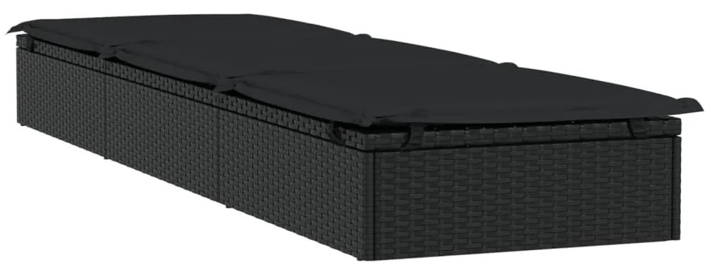 1 db fekete polyrattan napozóágy párnával 201 x 55 x 62 cm