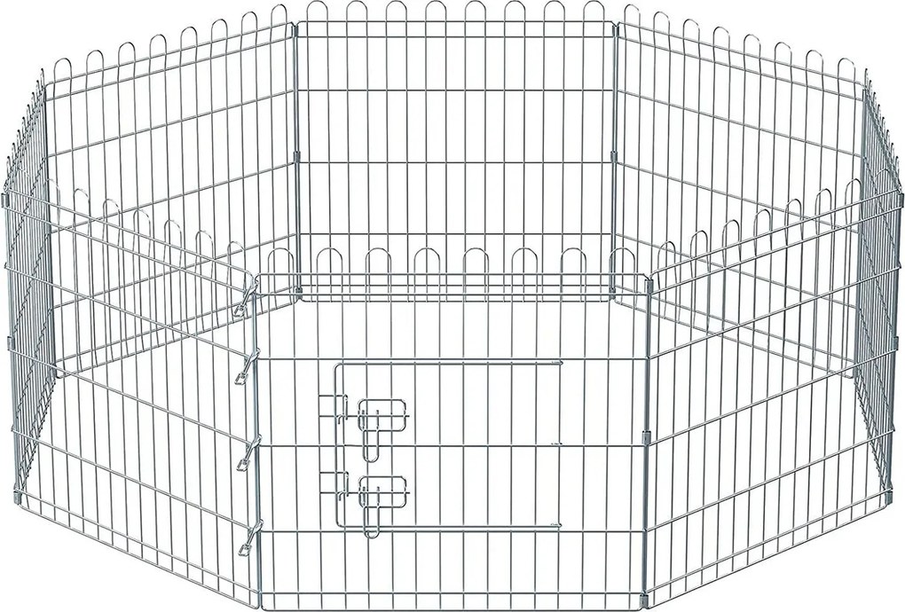 Kutya kennel, kutyaketrec, 61 cm magas, összecsukható kifutó 8 paneles, ezüst