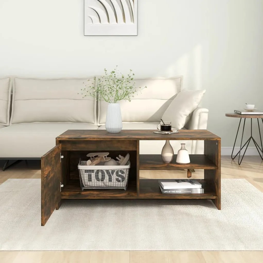 Füstös tölgy színű szerelt fa dohányzóasztal 102 x 50 x 45 cm