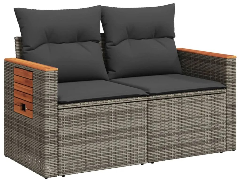 2 személyes szürke polyrattan kerti kanapé párnával