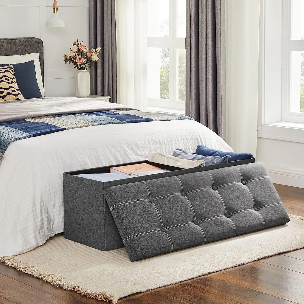 Puff, tároló pad összecsukható ülés ottomán 110x38x38 cm, sötétszürke