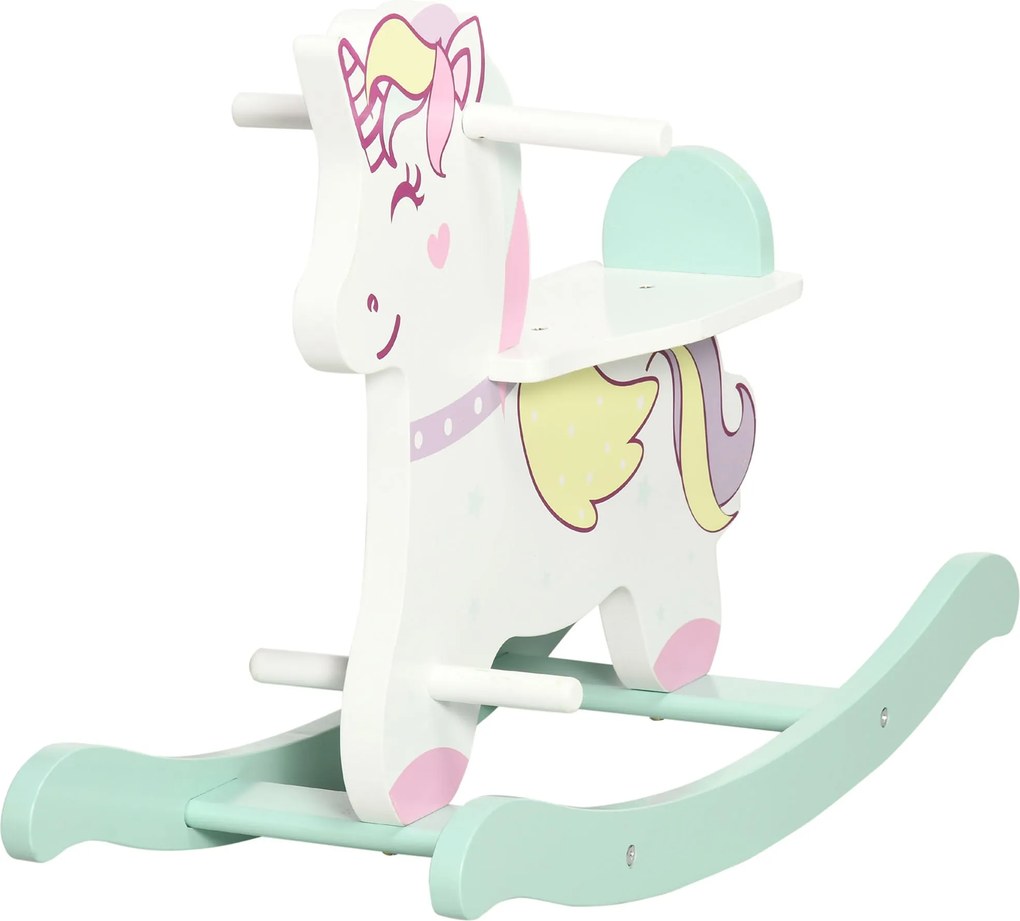 AIYAPLAY Hintaló Kisgyermekeknek 1-3 Éves Korig Fogantyúkkal, Háttámlás és Pedállal Készült MDF-ből, 68cm x 27cm x 47.5cm, Kék Rózsaszín Fehér | Aosom