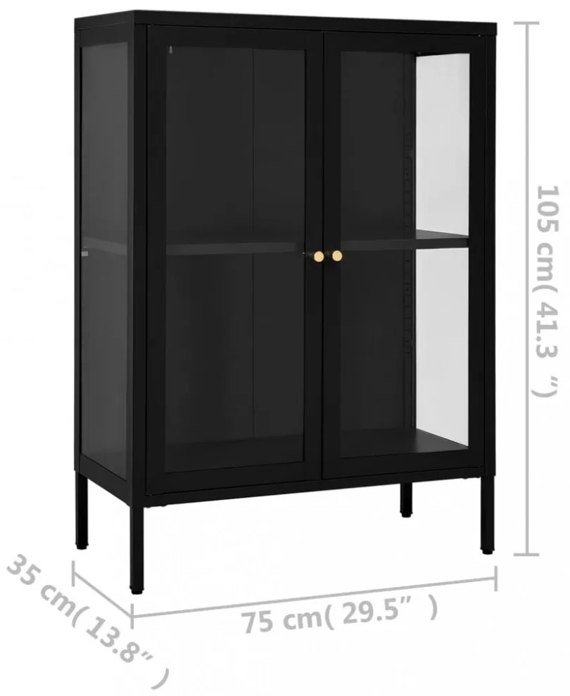 fekete acél és üveg tálalószekrény 75 x 35 x 105 cm