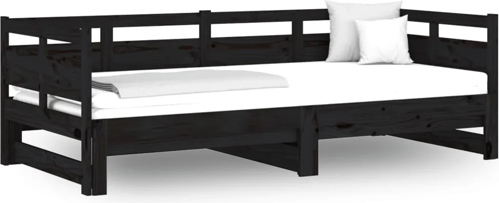 vidaXL fekete tömör fenyőfa kihúzható kanapéágy 2 x (80 x 200) cm