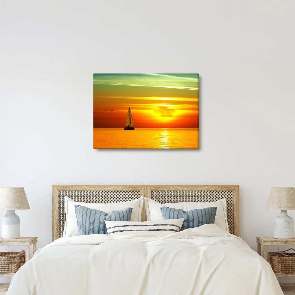 Naplemente egy jachttal képe (70x50 cm)