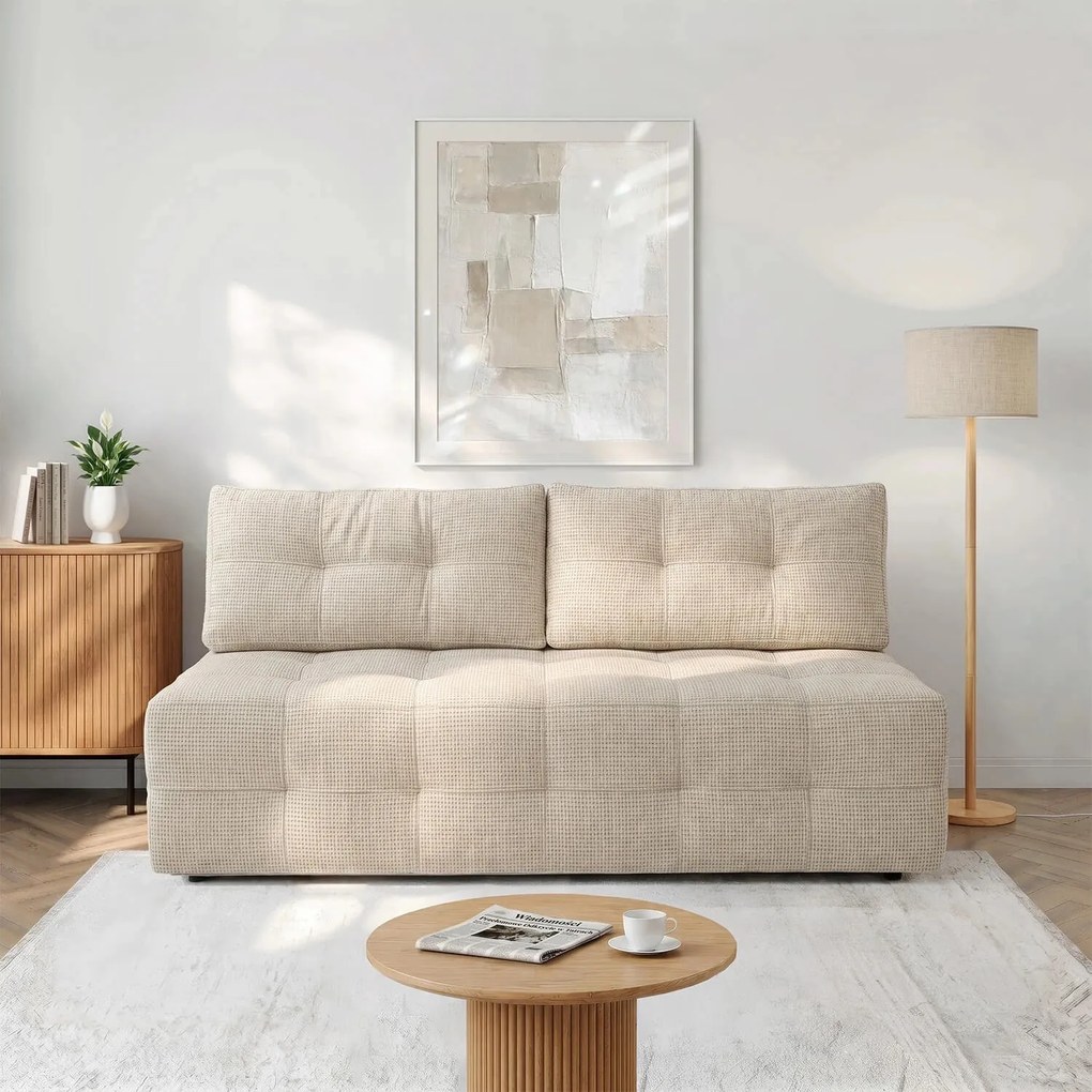 MORANA ágyazható kanapé krémszínű zsenília kárpittal
