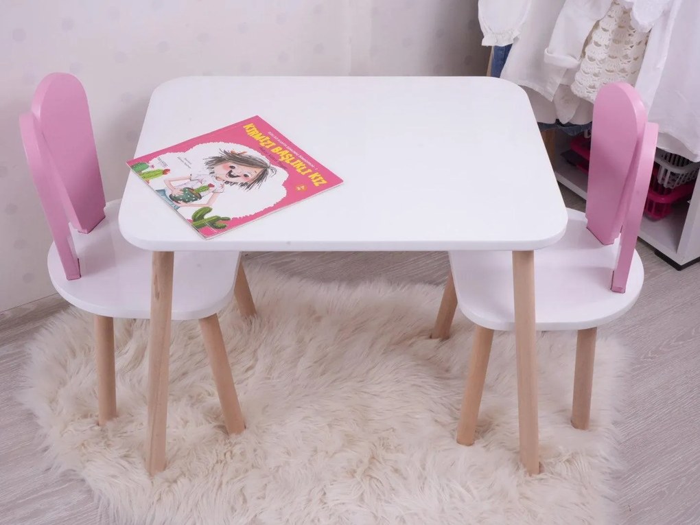 Gyerekasztal székekkel Bunny Two Chair Set - Pink, White