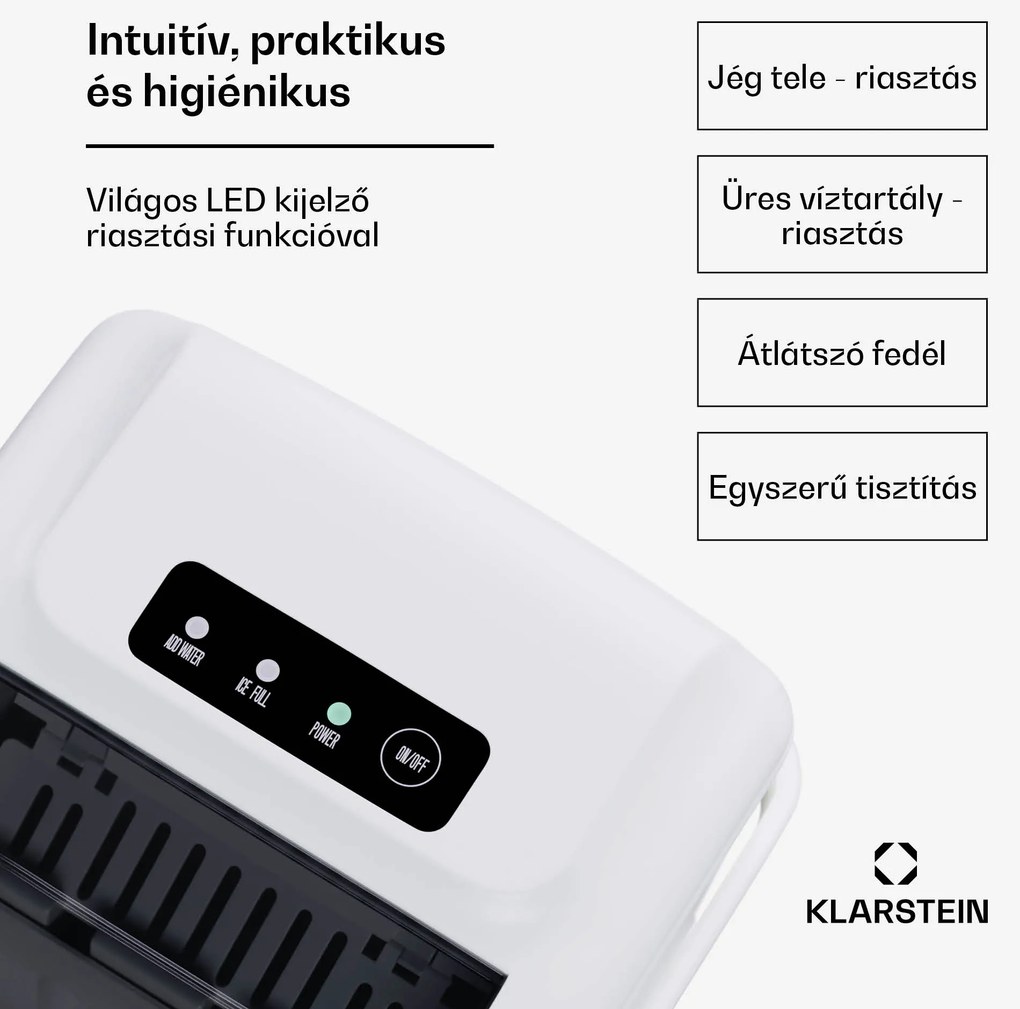 Klarstein Caldwell jégkockakészítő, 12 kg jégkocka/nap, teljesen automatikus, LED kijelző, könnyű tisztítás