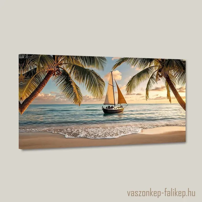 Trópusi naplemente vitorlás – Prémium falikép 60x34 cm
