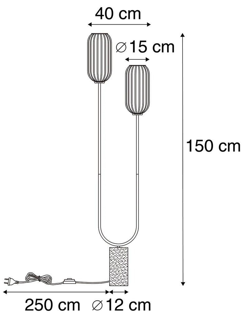 Art Deco állólámpa sárgarézzel és átlátszó üveggel 2 lámpás - Rid