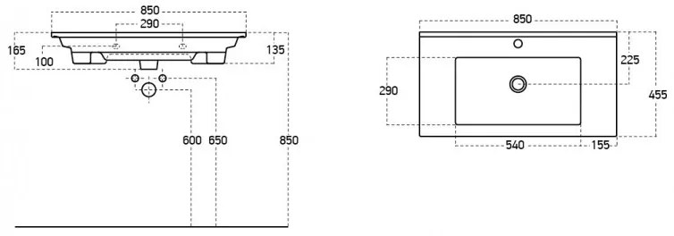 VivaStyle KARINA 85 lábon álló fürdőszobabútor 3 fiókos Sanovit ATRIA 9085 mosdóval 85 x 45,5 cm