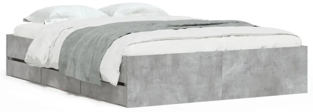 betonszürke szerelt fa ágykeret fiókokkal 135 x 190 cm