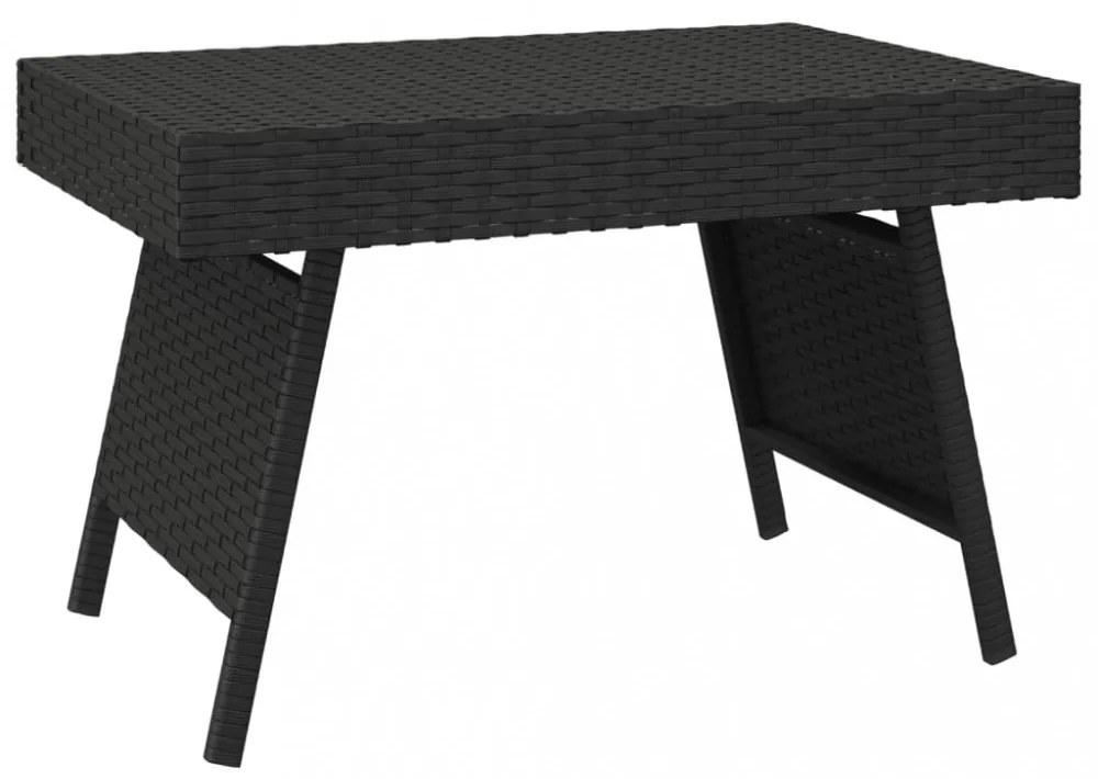 fekete összecsukható polyrattan kisasztal 60 x 40 x 38 cm
