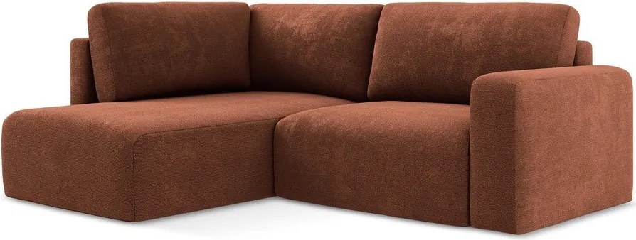 Terrakotta színű zsenília kinyitható-tárolóhelyes sarokkanapé (bal oldali-L alakú) Kona – Makamii