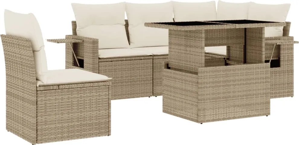 vidaXL 6 részes bézs polyrattan kerti ülőgarnitúra párnával