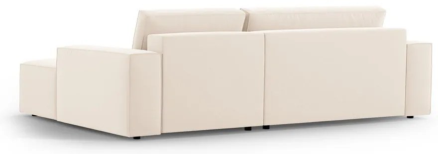 Bézs bársony kinyitható-tárolóhelyes sarokkanapé (jobb oldali-heverő résszel) Jodie – Micadoni