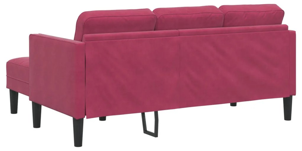 3-fős kanapé L-alakú chaise longue Bordeaux piros 160 cm bársonyos