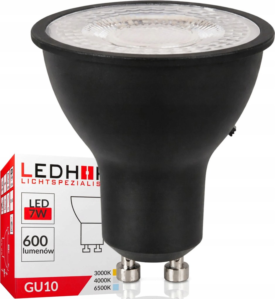 Fekete Led izzó GU10 Design 7W 45W 3 Fényszín 600lm