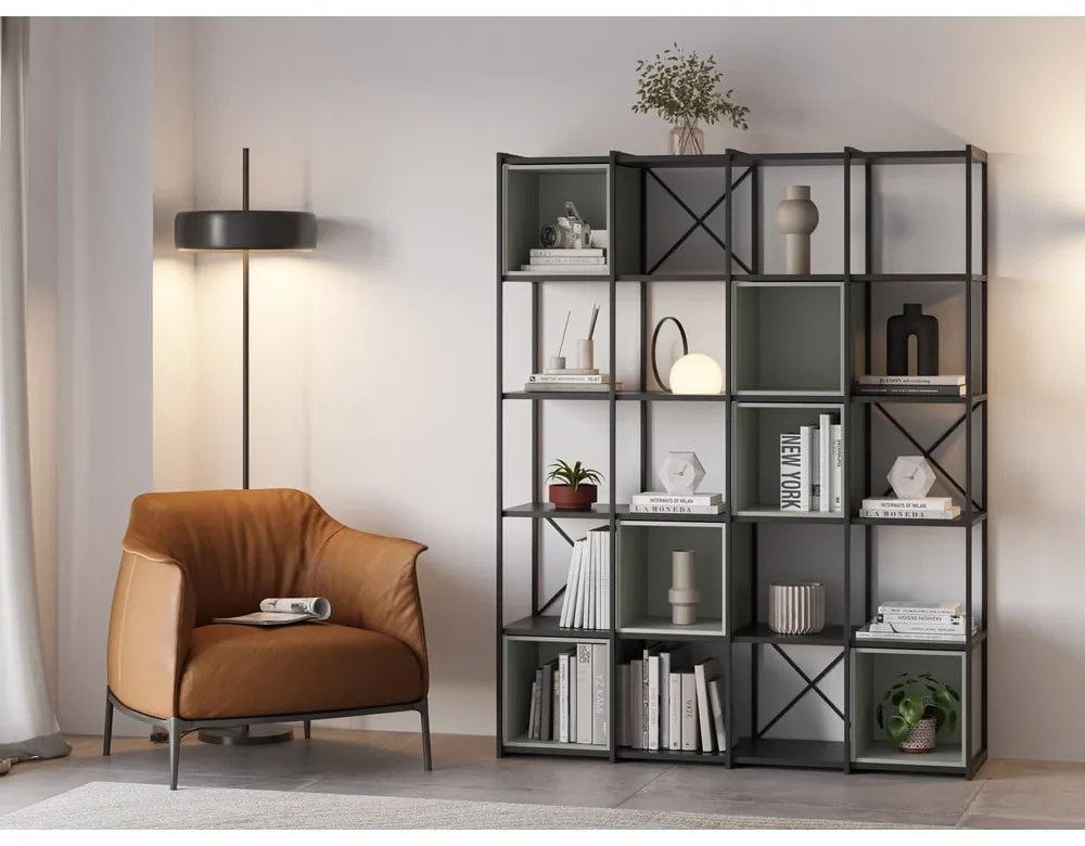 Zöld-fekete könyvespolc 140x179 cm Anya – Marckeric