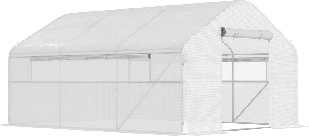 Outsunny Kültéri Melegágy 4x3x2 m Alagút Üvegház 2 UV-álló PE Borítással és 1 Felgörgethető Zipp Záras Ajtóval a Kerthez és Teraszhoz | Aosom