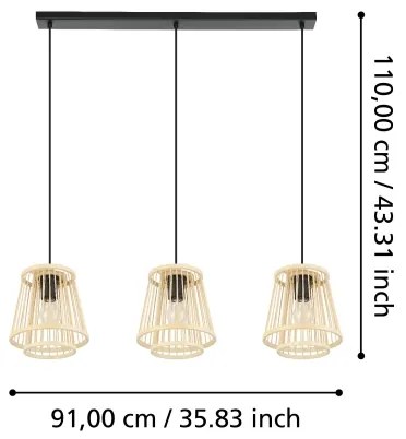 Eglo 43853 - Csillár zsinóron HYKEHAM 3xE27/40W/230V