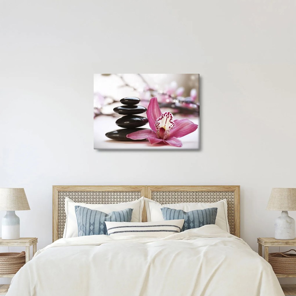 Masszázs kövek és orchideák képe (70x50 cm)