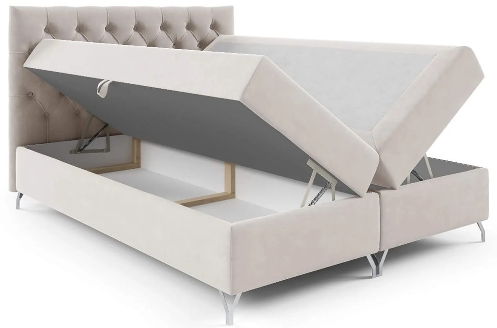 Wilsondo GULIETTE ágyneműtartós kárpitozott boxspring ágy matracokkal 140x200 - szürke